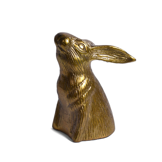 Bunny Rabbit Facing Upward Cast Aluminum Candle Holder with Antique Gold Finish