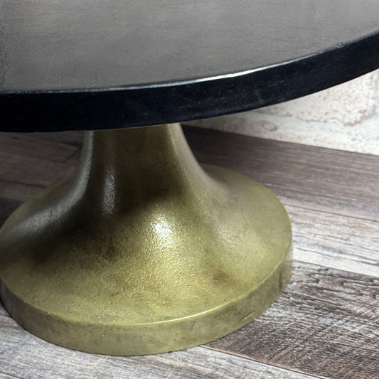 Black Marble Cake Stand with Antique Gold Metal Pedestal Base, 15.5" x 8.5"