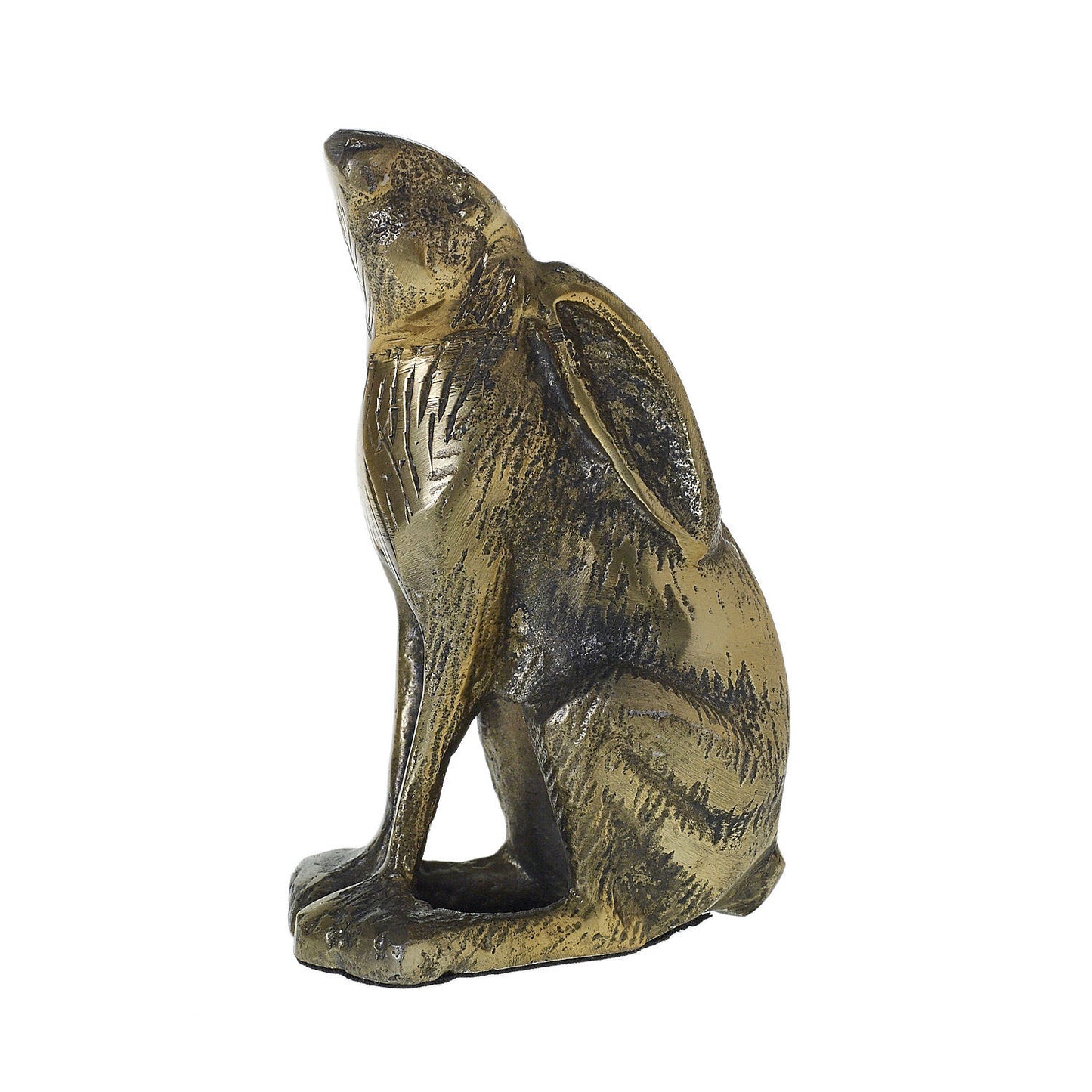Bunny Rabbit with Folded Ears 4-1/2" Cast Metal Figurine, Antique Brass