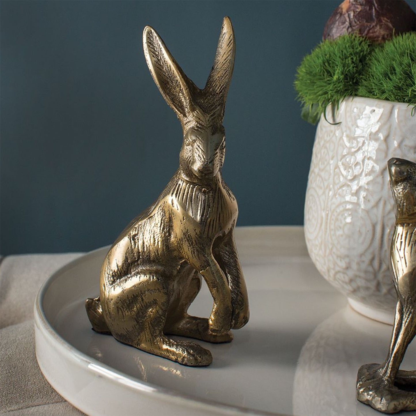 Standing Bunny Rabbit 7" Cast Metal Figurine, Antique Brass