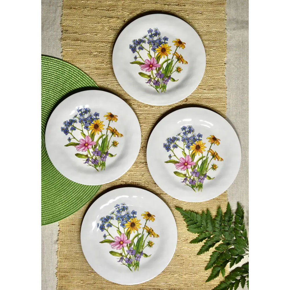 Bamboo Table Wildflowers 8" Appetizer Plates, Set of 4, Made of Eco-Friendly Bamboo Composite