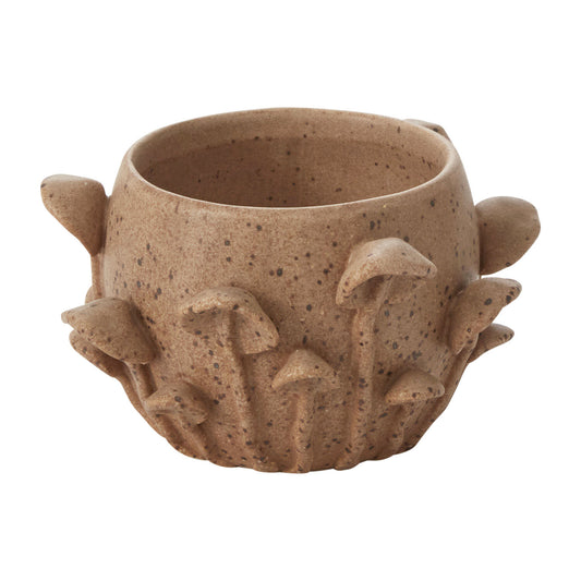 Speckled Mushrooms 3-1/2" Stoneware Planter Pot Cachepot, Brown