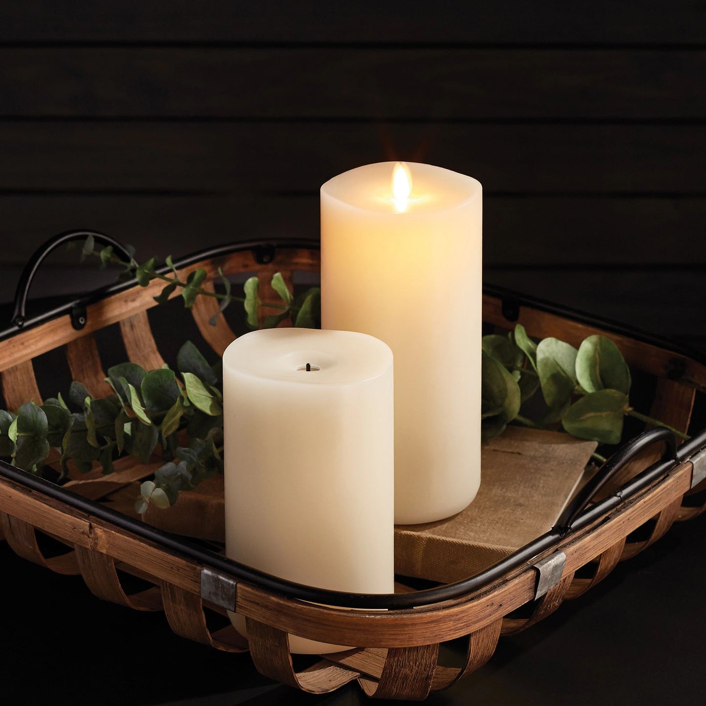 LIGHTLi Wick-to-Flame Advanced Battery-Operated LED Indoor Wax Pillar Candle, Ivory, 4" X 9"