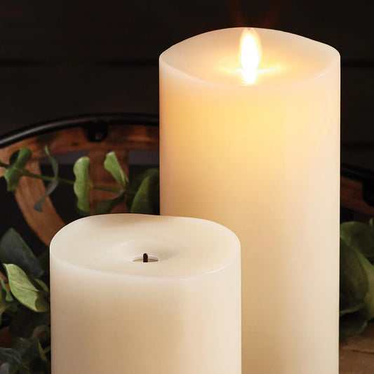 LIGHTLi Wick-to-Flame Advanced Battery-Operated LED Indoor Wax Pillar Candle, Ivory, 4" X 7"