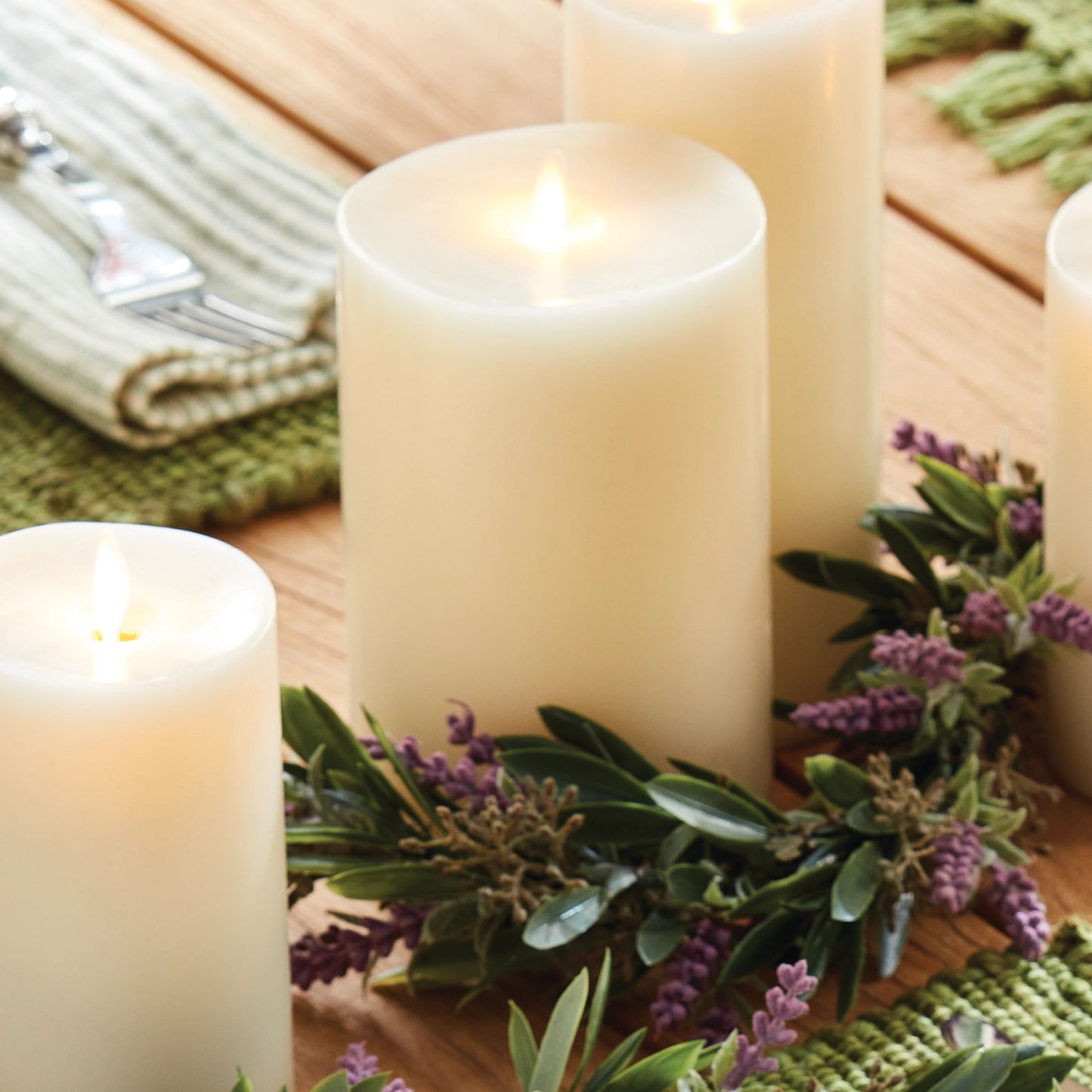 LIGHTLi Wick-to-Flame Advanced Battery-Operated LED Indoor Wax Pillar Candle, Ivory, 4" X 9"