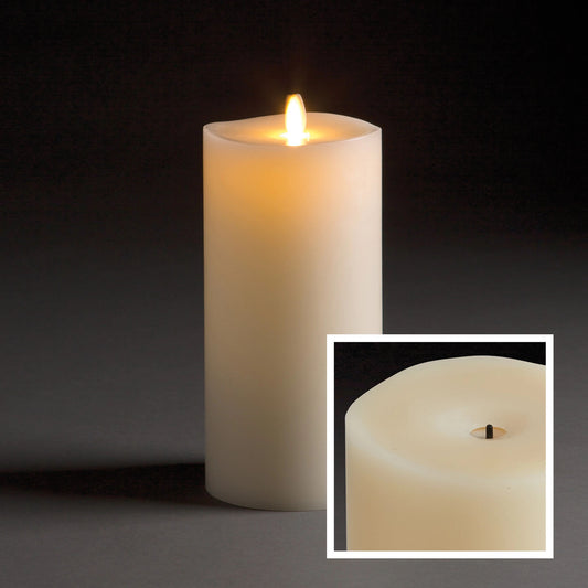 LIGHTLi Wick-to-Flame Advanced Battery-Operated LED Indoor Wax Pillar Candle, Ivory, 4" X 9"