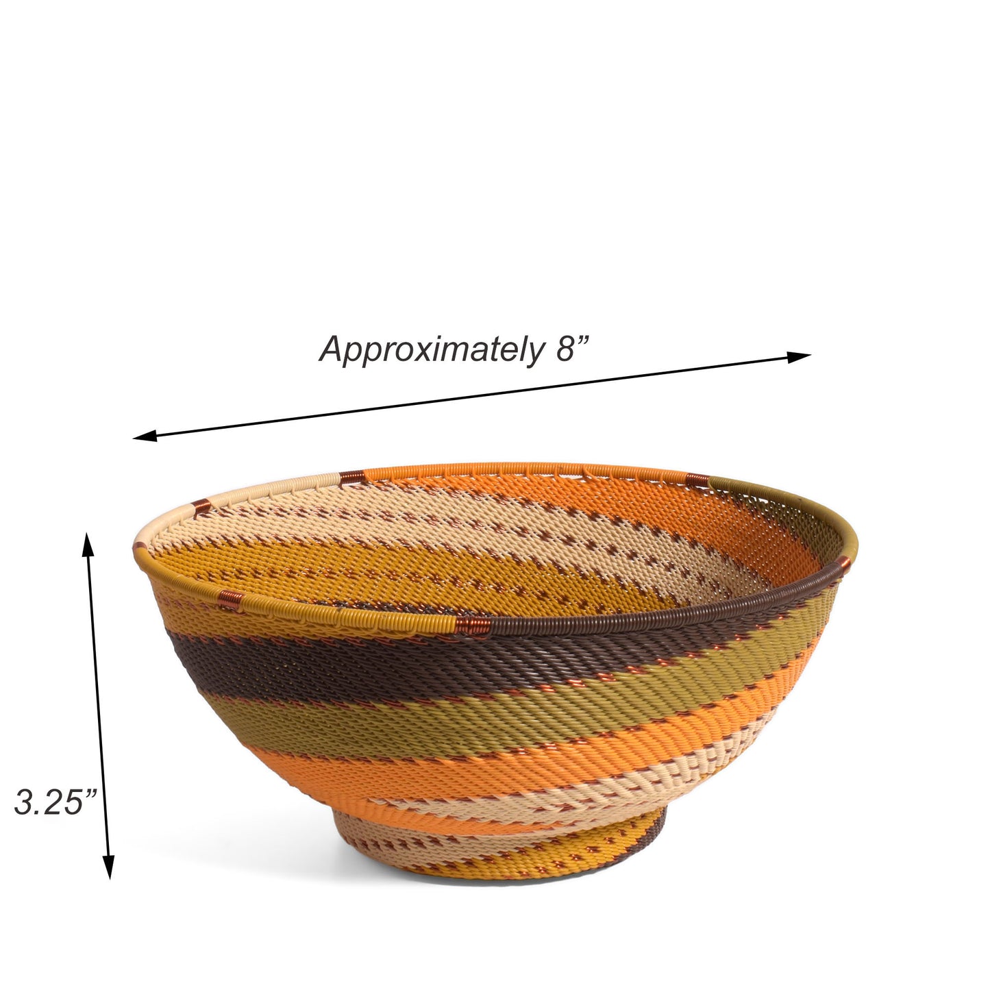 Fair Trade Handwoven Zulu Telephone Wire 8" Round Pedestal Bowl Basket, African Earth Colors, Each One Varies