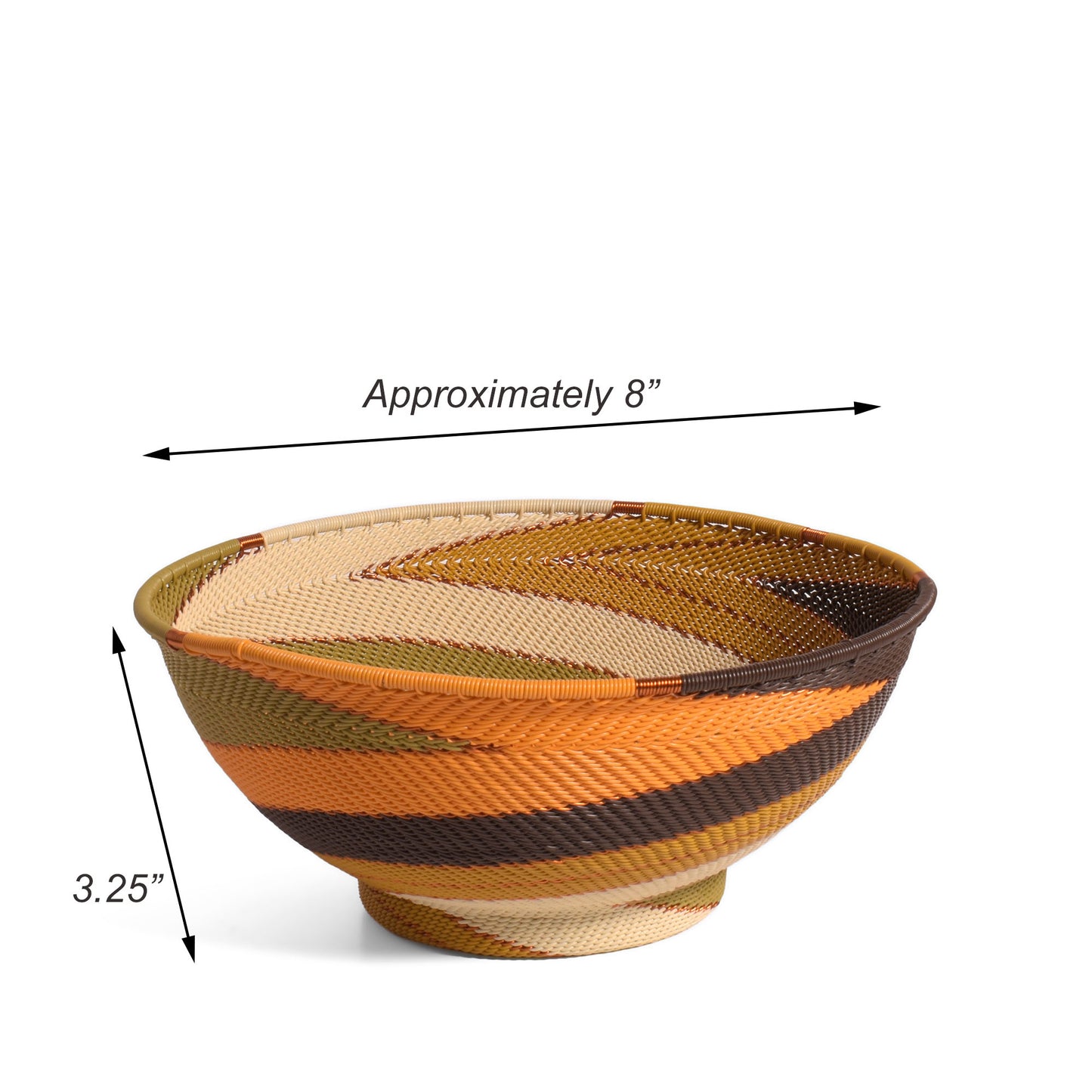 Fair Trade Handwoven Zulu Telephone Wire 8" Round Pedestal Bowl Basket, African Earth Colors, Each One Varies