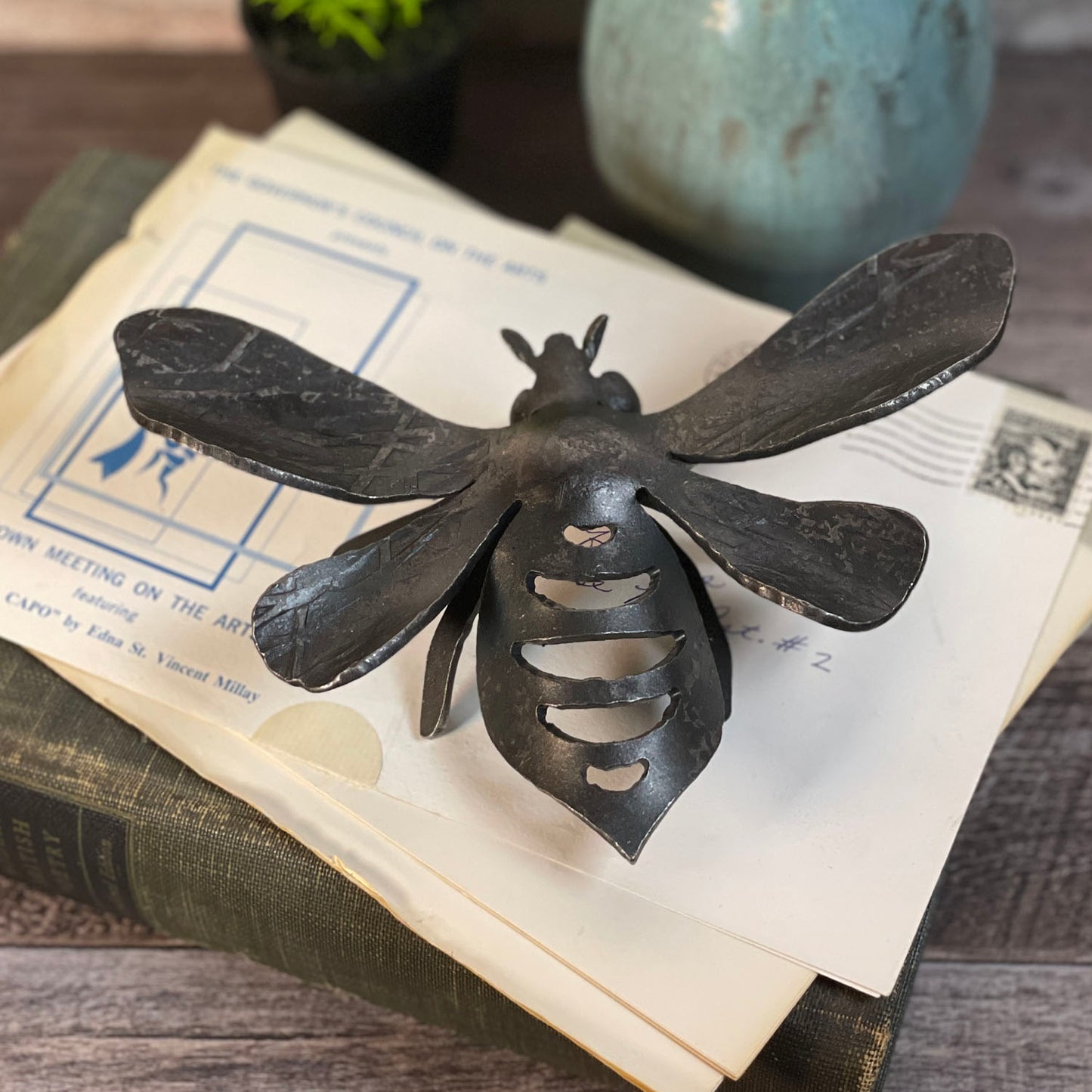 Blackthorne Forge 6-3/4" Bumblebee Steel Sculpture Paperweight, Handcrafted in Vermont