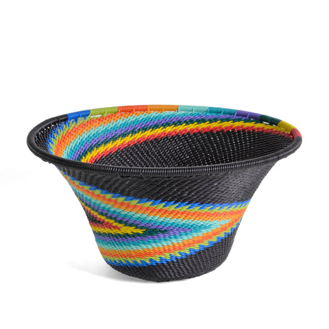 African Fair Trade Zulu Telephone Wire Small Cone Basket, African Rainbow