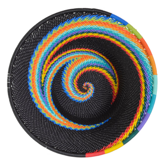 African Fair Trade Zulu Telephone Wire Small Cone Basket, African Rainbow