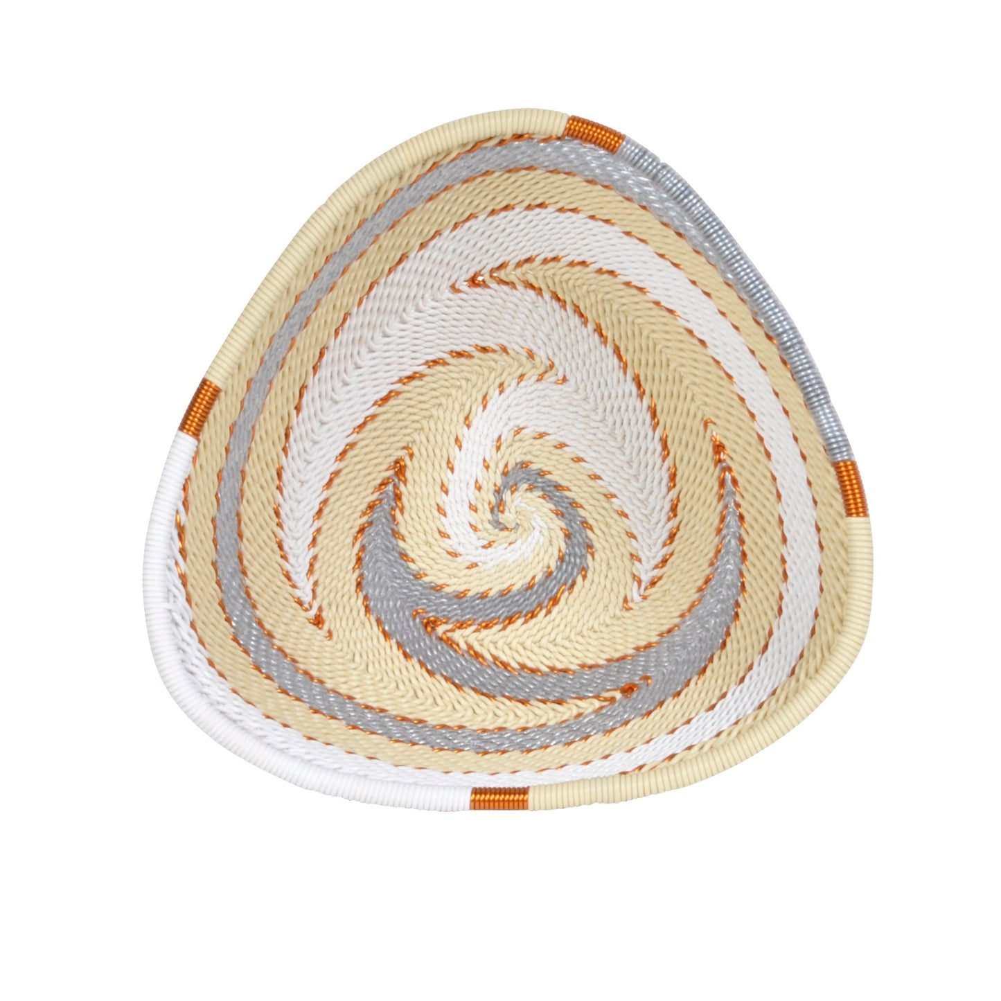 African Fair Trade Zulu Telephone Wire Small Triangle Basket, Silver Sea