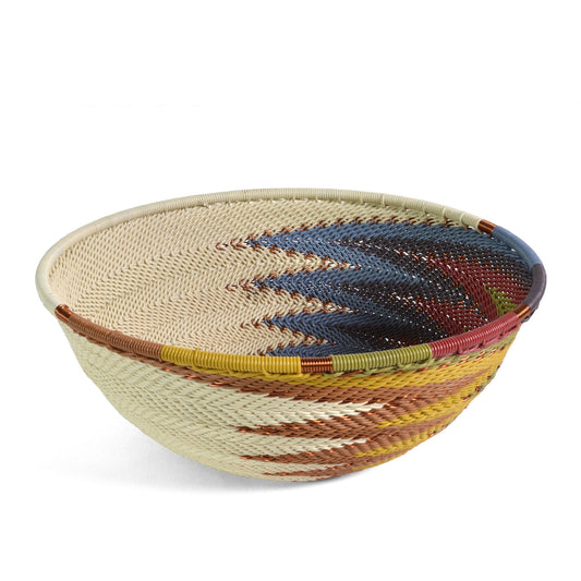 Fair Trade Zulu Telephone Wire 6.5" Round Bowl, White Desert - The Barrington Garage