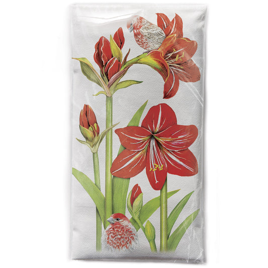 Mary Lake-Thompson Finch Amaryllis Cotton Flour Sack Kitchen Dish Towel