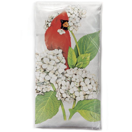 Mary Lake-Thompson Red Cardinal Hydrangea Flour Sack Kitchen Dish Towel