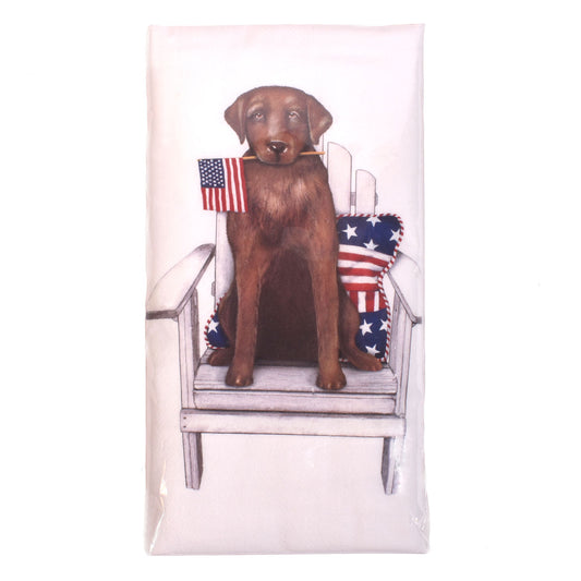 Mary Lake-Thompson Patriotic Chesapeake Bay Retriever with US Flag and Pillow Cotton Flour Sack Kitchen Towel