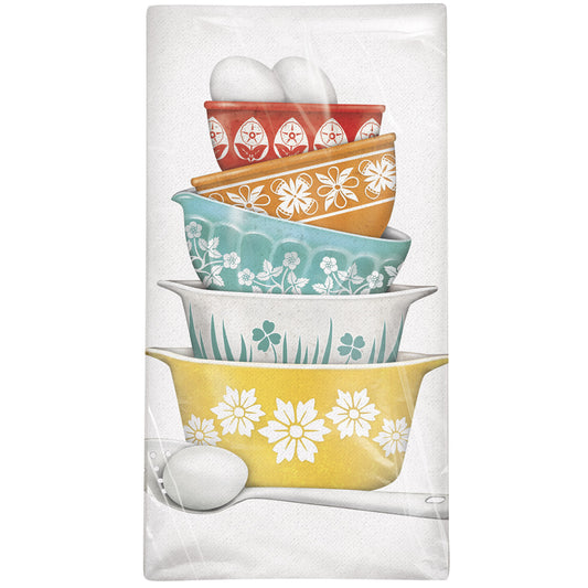 Mary Lake-Thompson Vintage Mixing Bowls with Eggs Cotton Flour Sack Kitchen Dish Towel