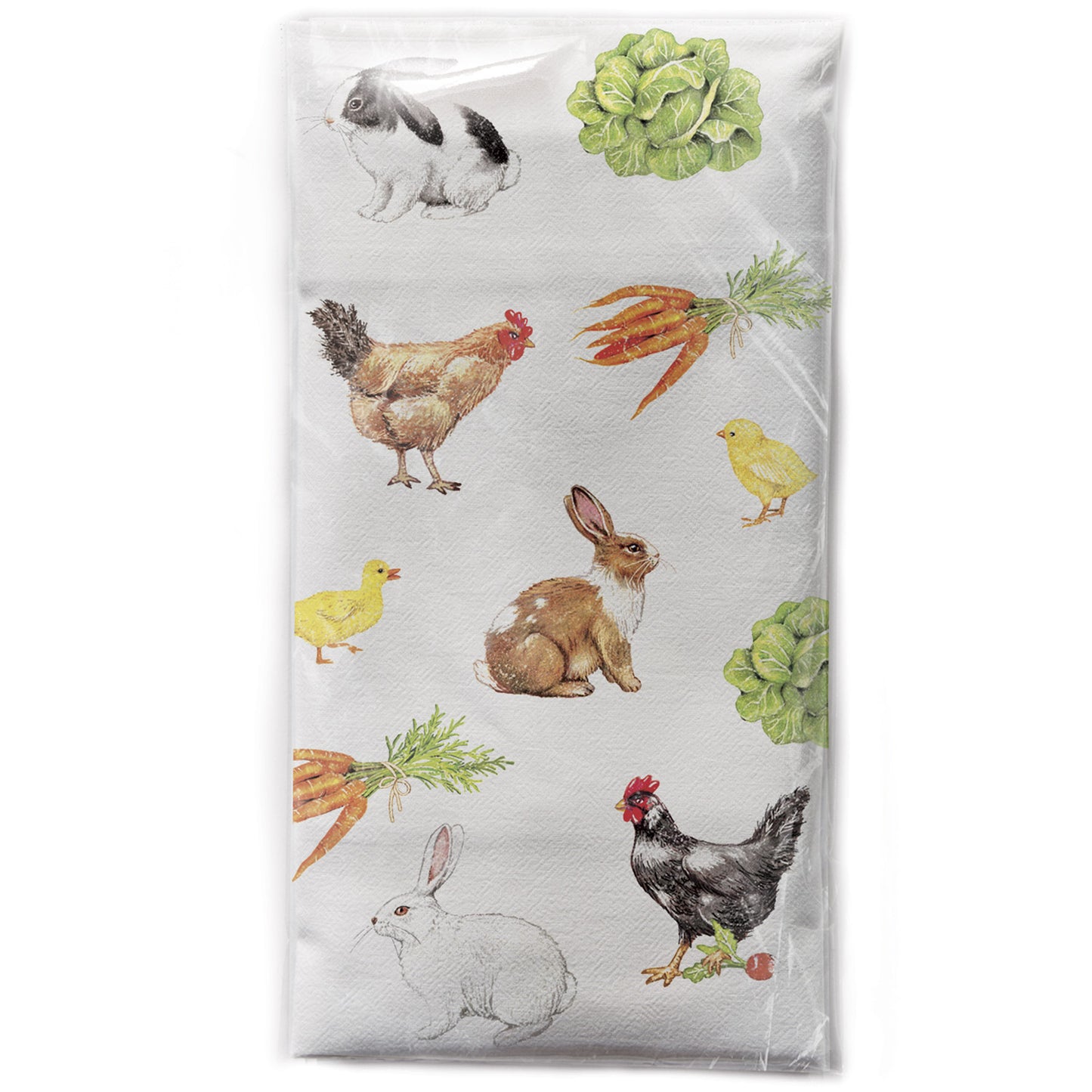 Spring Bunnies, Chickens, Veggies Easter Cotton Flour Sack Kitchen Dish Towel