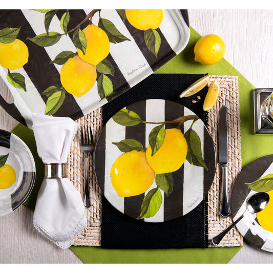 Bamboo Table Lemon Branch Stripe Dinner Plate, Set of 4, Eco-friendly, Biodegradable Alternative to Melamine