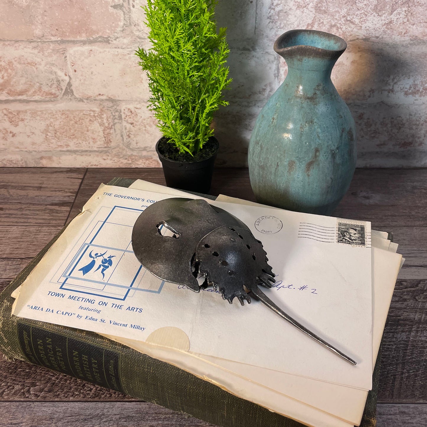 Blackthorne Forge 6-3/4" Baby Horseshoe Crab Steel Sculpture, Handcrafted in Vermont