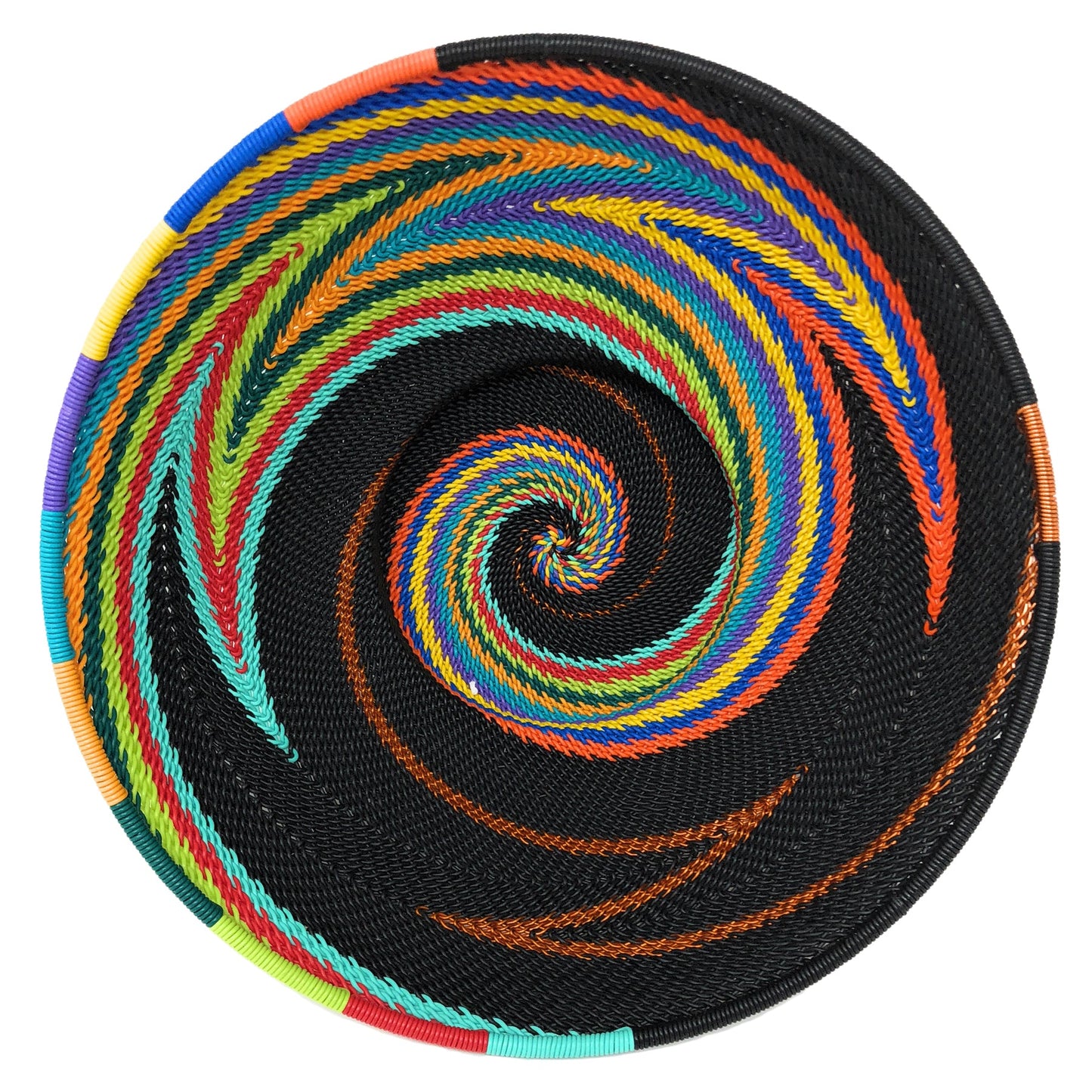 African Fair Trade Zulu Telephone Wire 8-inch Round Pedestal Bowl, African Rainbow