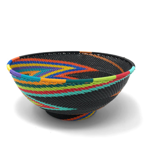 African Fair Trade Zulu Telephone Wire 8-inch Round Pedestal Bowl, African Rainbow
