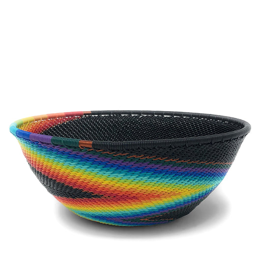Fair Trade Zulu Telephone Wire 6-1/2" Round Basket Bowl, African Rainbow, Each One Unique