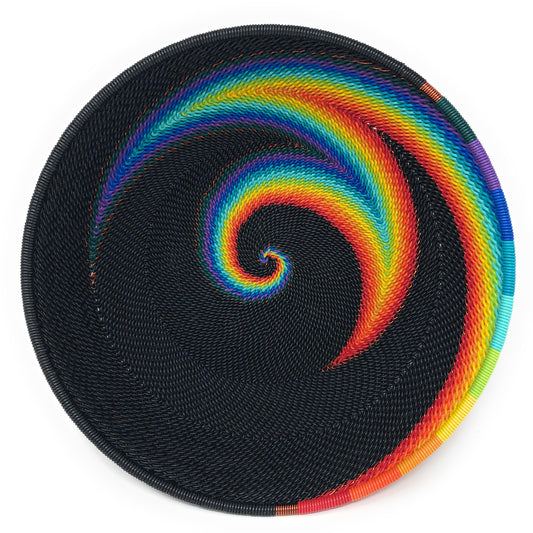 Fair Trade Zulu Telephone Wire 6-1/2" Round Basket Bowl, African Rainbow, Each One Unique