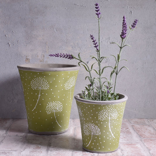Dandelion Cement Planters, Set of 2, Green/White