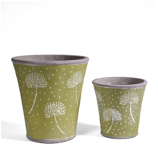 Dandelion Cement Planters, Set of 2, Green/White