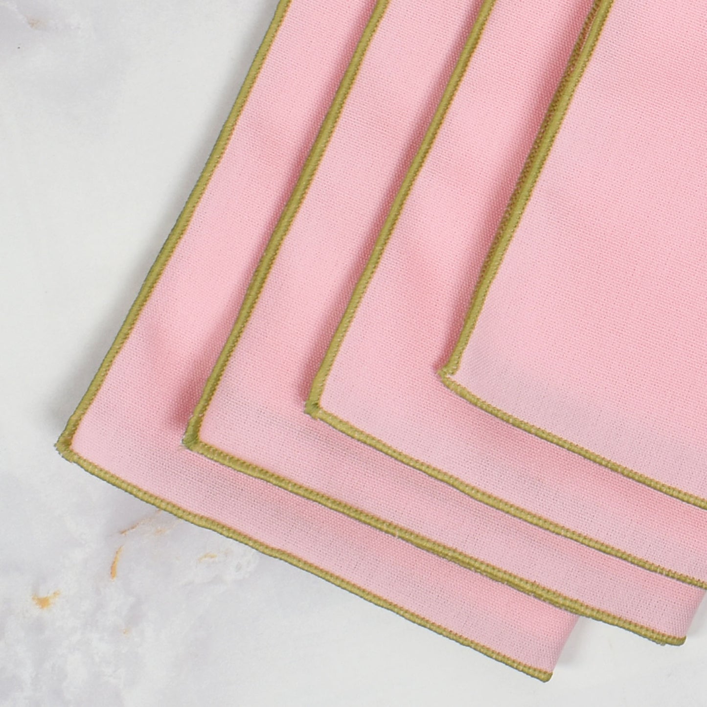 Carole Shiber 20" Square Color-Trim Napkin, Set of 4, Light Pink/Honeydew Green