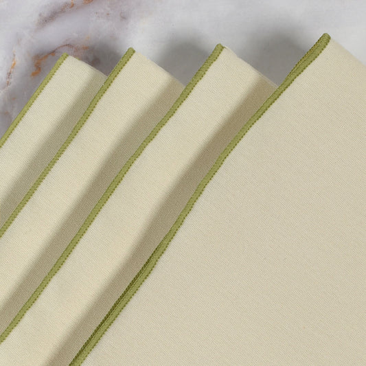 Carole Shiber 20" Square Color-Trim Napkin, Set of 4, Ivory/Honeydew Green