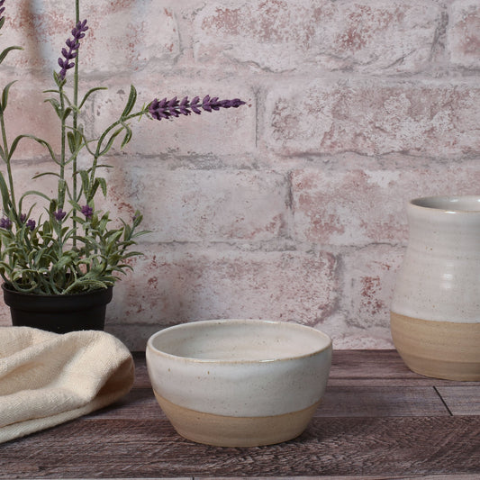 Handmade American Pottery 4-inch Dip, Salsa, Dessert Bowl by Coastal Clay Co., White/Natural