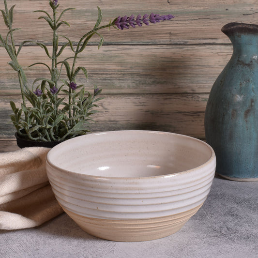 Handmade American Pottery 6-inch Soup, Cereal, Side Dish Serving Bowl by Coastal Clay Co., White/Natural