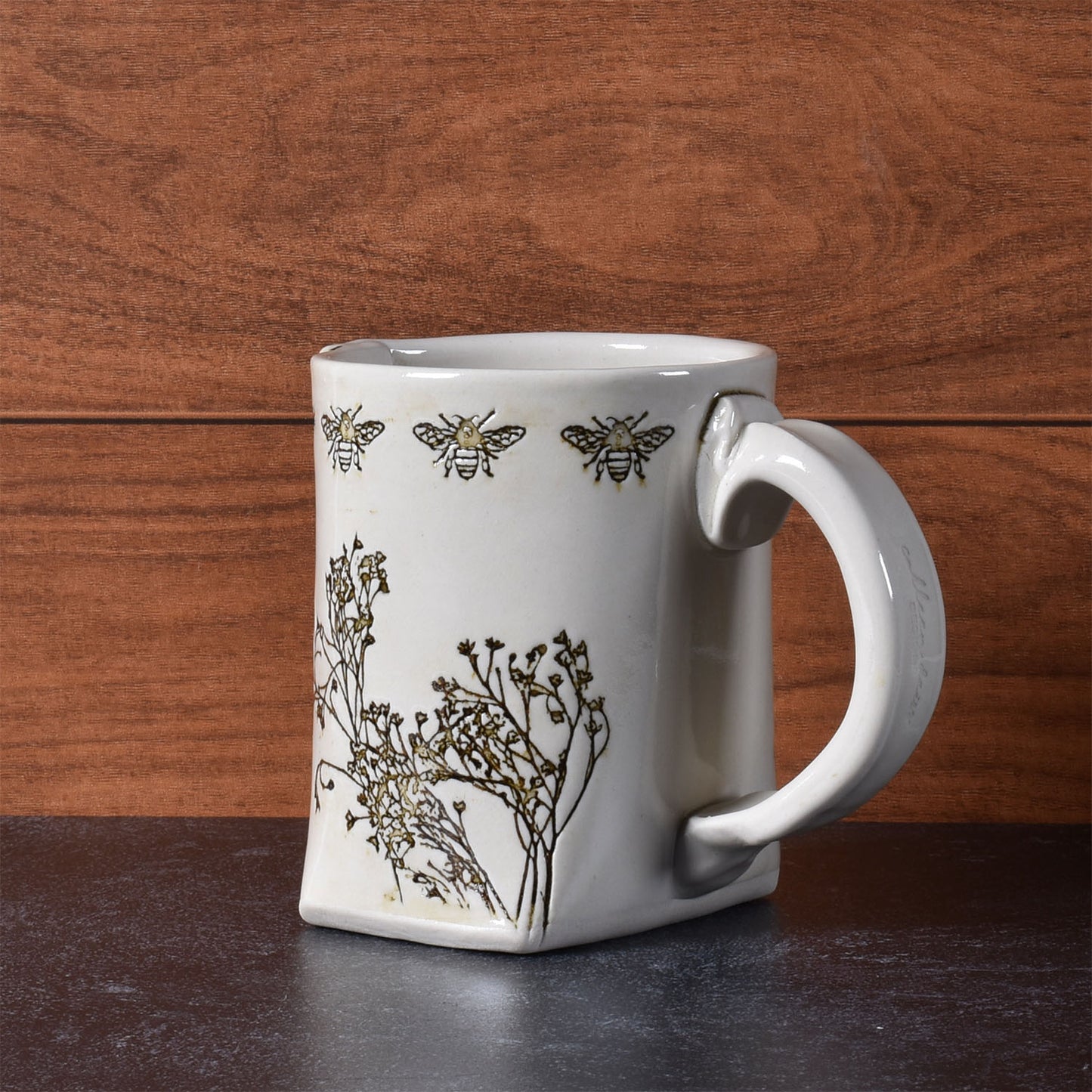 Colleen Deiss Designs Bees & Wildflowers Slab-Built 12-oz. Coffee Mug, White