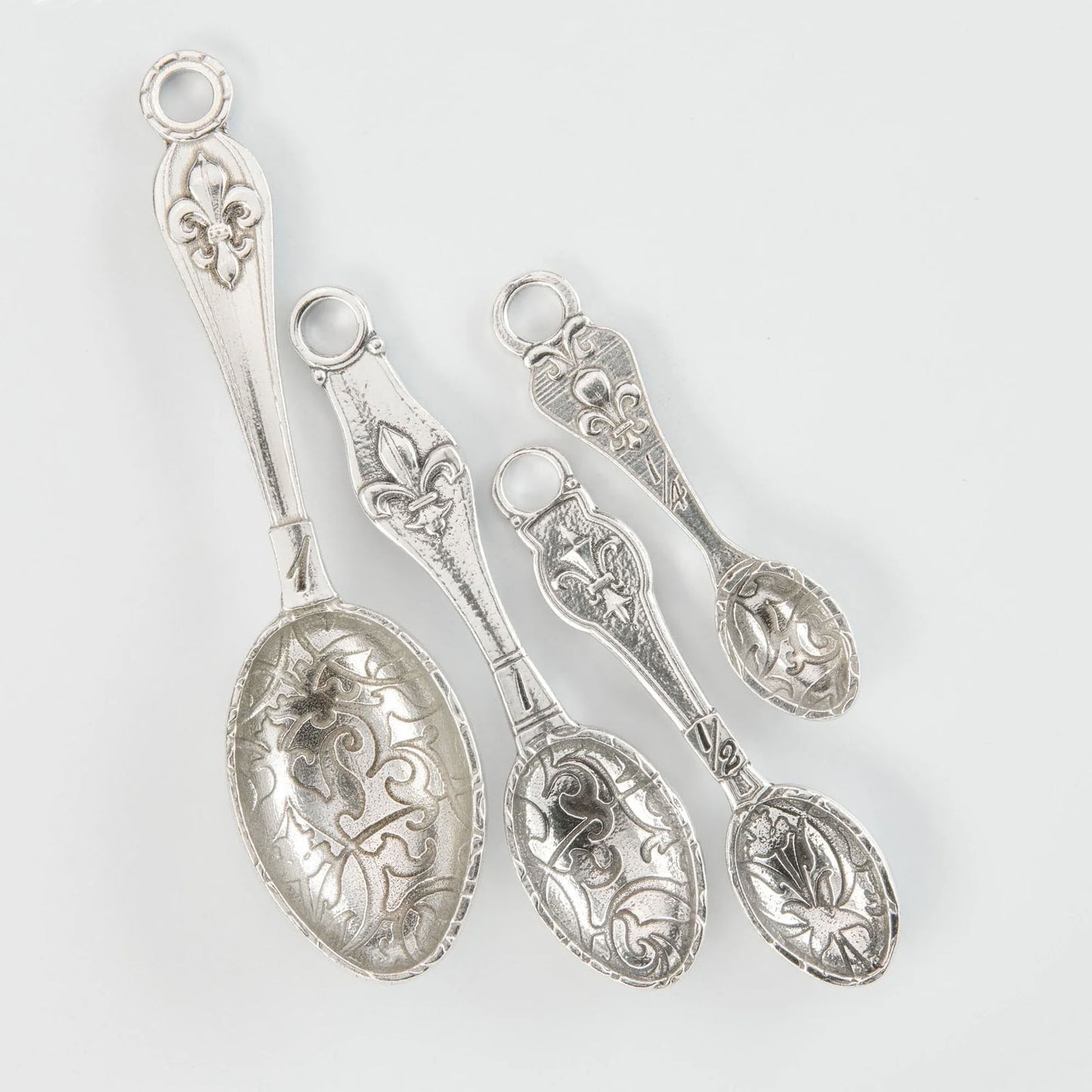 Crosby & Taylor Fleur de Lys 4-piece Artisan Pewter Measuring Spoon Set, Handmade in the USA