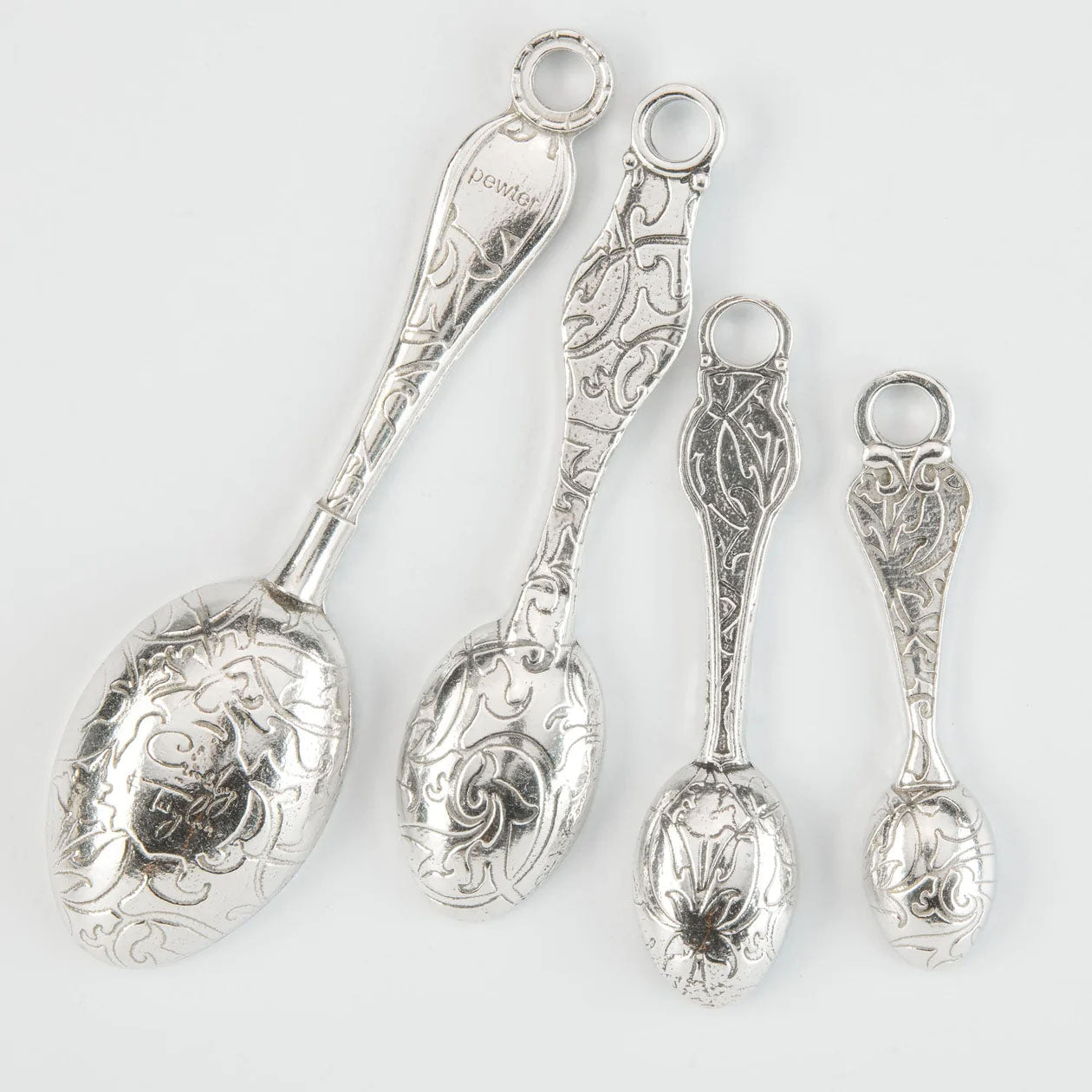 Crosby & Taylor Fleur de Lys 4-piece Artisan Pewter Measuring Spoon Set, Handmade in the USA