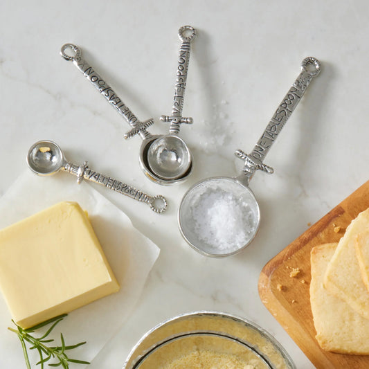 Crosby & Taylor Celtic Artisan Pewter Measuring Cups and Spoons with Display Post, 9-piece Set, Handmade in the USA