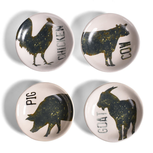 Creative Co-Op Urban Farmhouse Animals Ceramic Trinket Plates, Set of 4