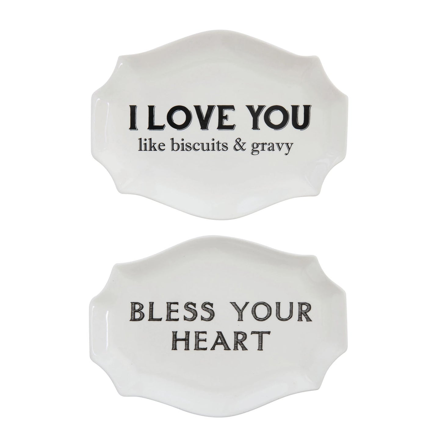Stoneware Plates with Southern Sayings, White, Set of 2