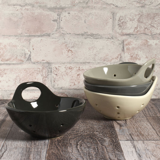 Stoneware 5" Berry Colander Bowl with Handle, Set of 4 Colors