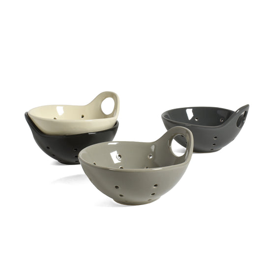 Stoneware 5" Berry Colander Bowl with Handle, Set of 4 Colors
