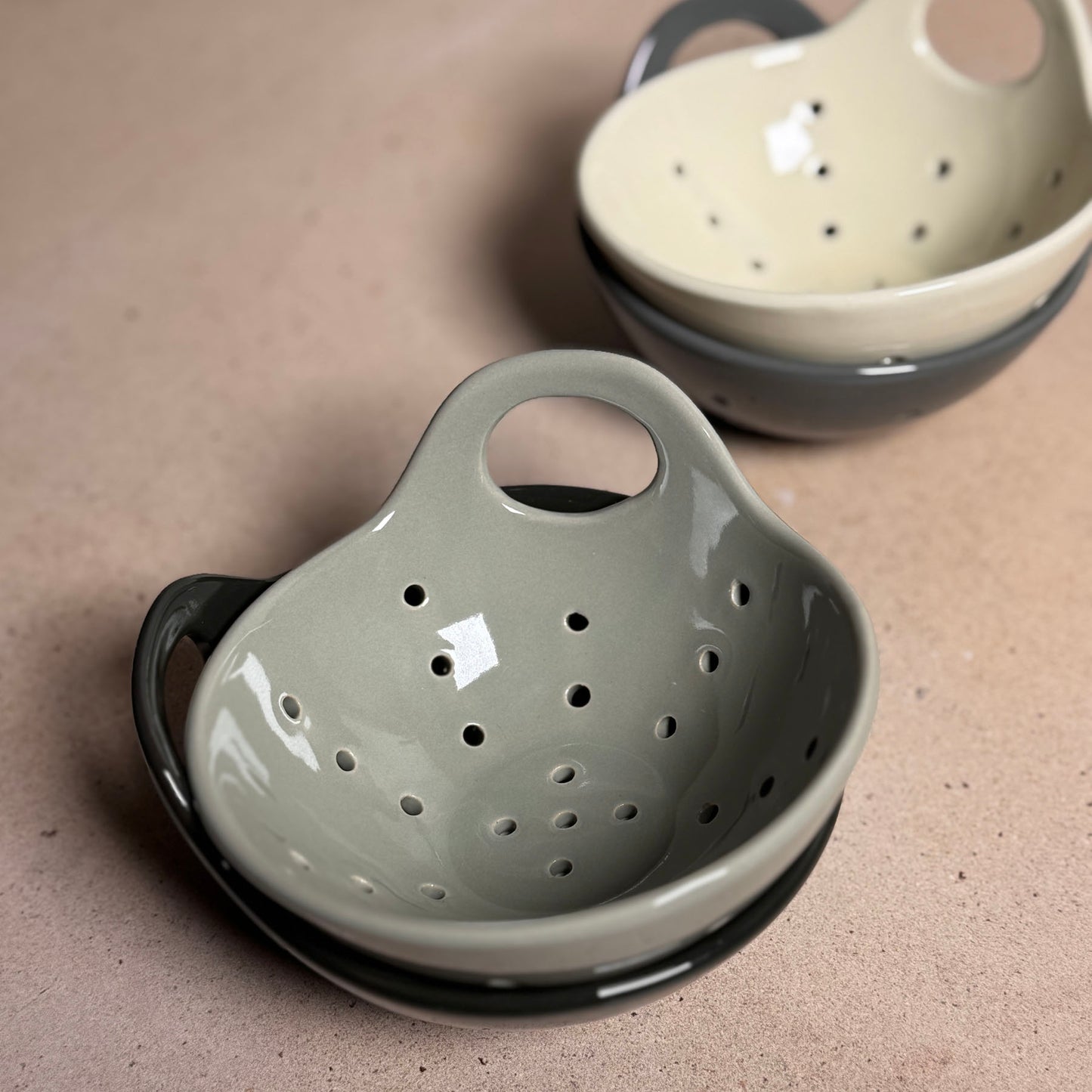Stoneware 5" Berry Colander Bowl with Handle, Set of 4 Colors