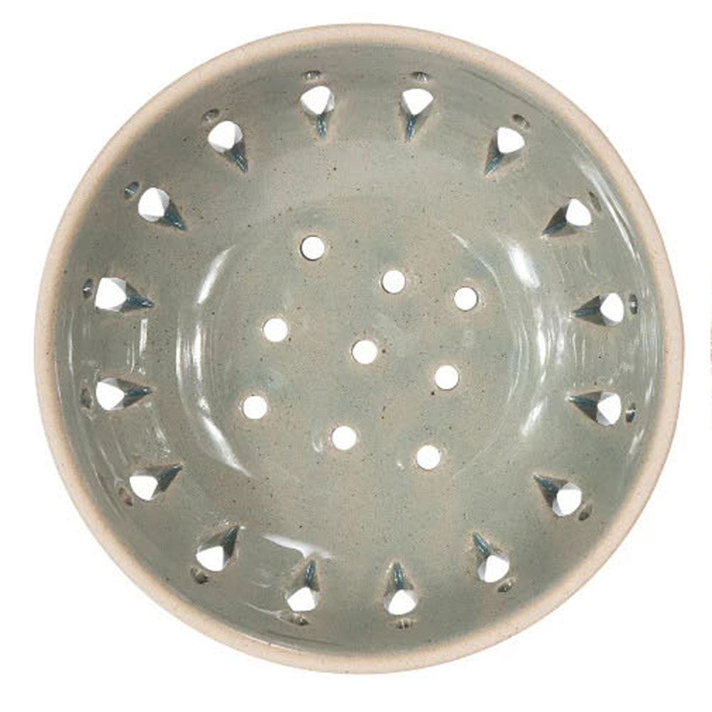 Stoneware 5" Berry Colander Bowl, Set of 3 in Sage, Tan, and Light Gray