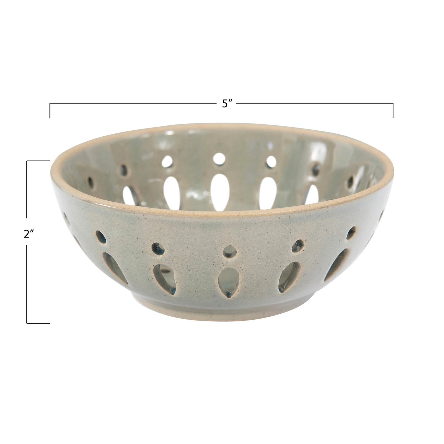 Stoneware 5" Berry Bowl Colander, Set of 3 in Sage, Tan, and Light Gray