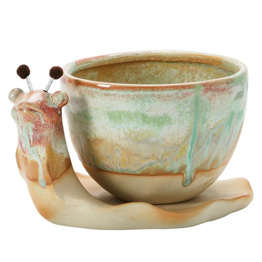 Snail Stoneware Planter and Saucer with Reactive Glaze, Each One Unique