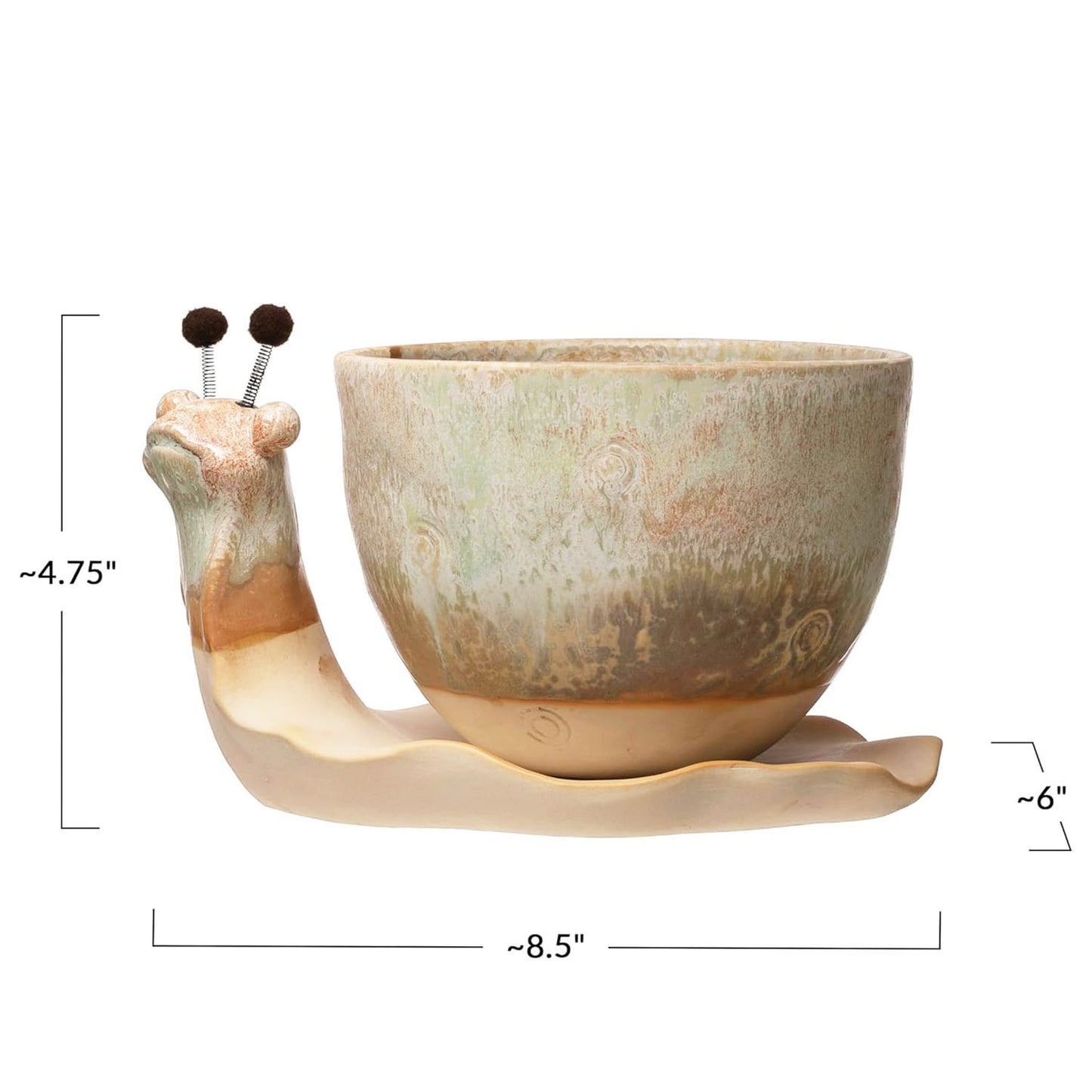 Snail Stoneware Planter and Saucer with Reactive Glaze, Each One Unique