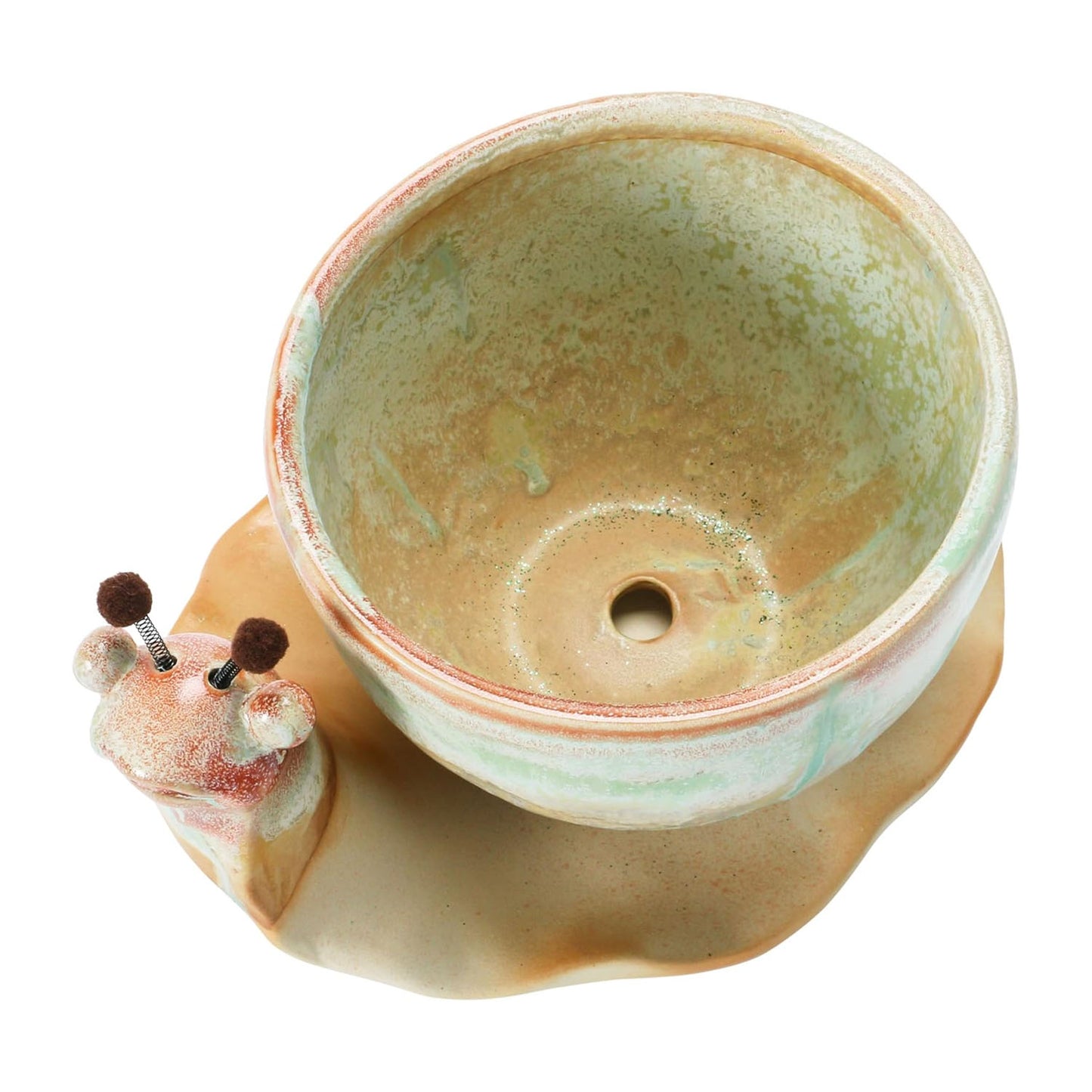 Snail Stoneware Planter and Saucer with Reactive Glaze, Each One Unique
