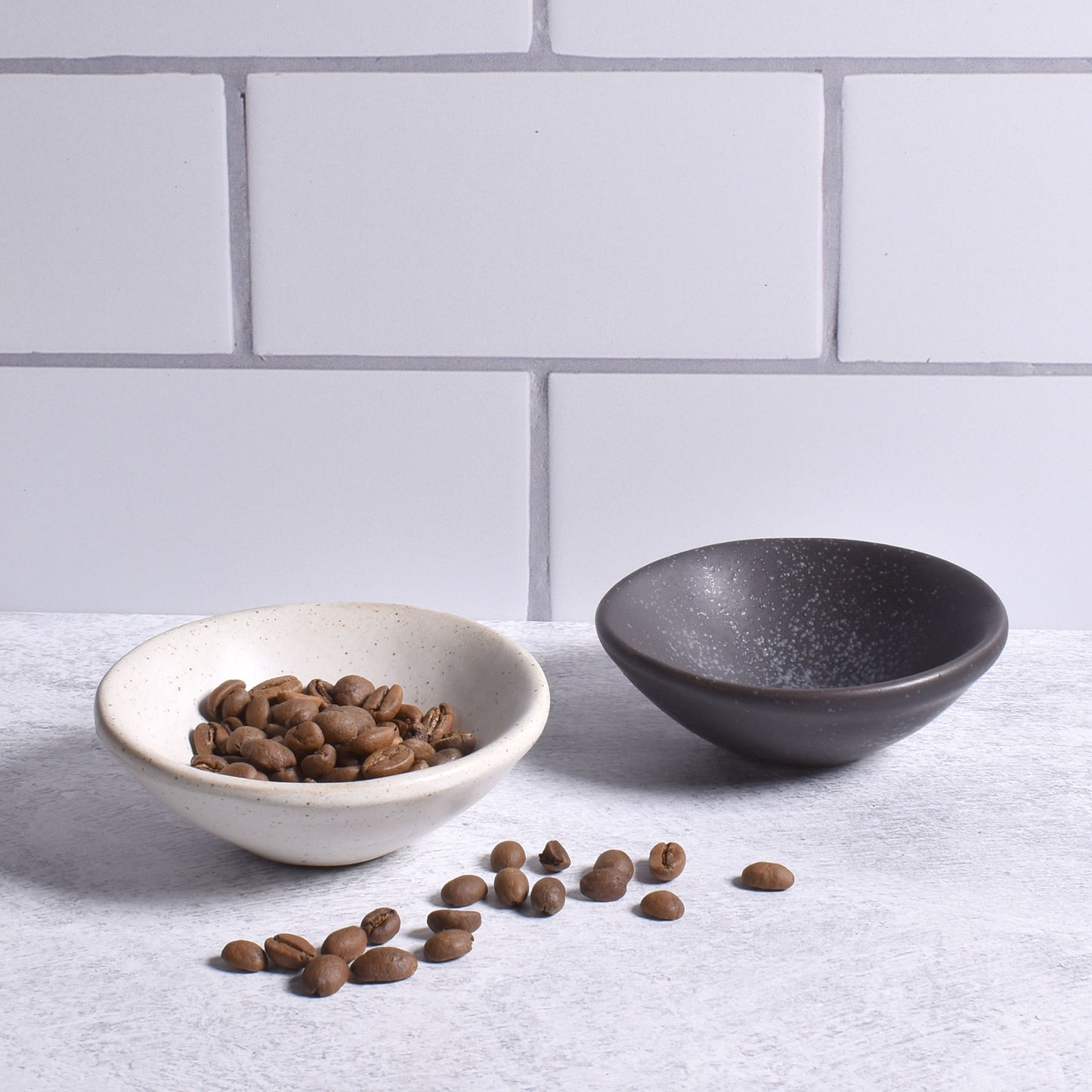 Creative Co-Op 3-1/2" Stoneware Pinch Bowls, Matte Black and White, Set of 2