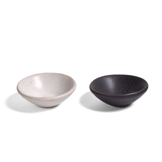 Creative Co-Op 3-1/2" Stoneware Pinch Bowls, Matte Black and White, Set of 2